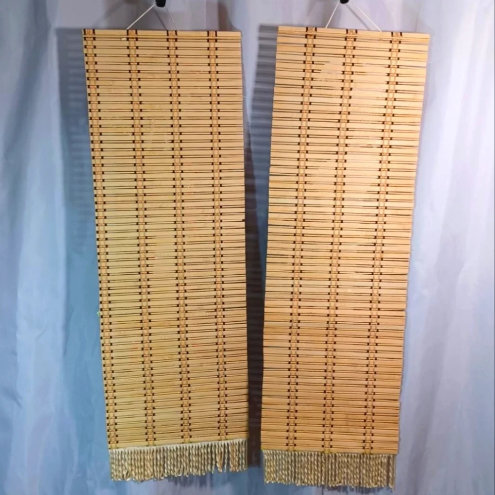 (2) Rare Vintage Bamboo Applique Geisha Girl Wall Scroll Set